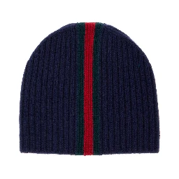 Blue Beanie with Web Ribbon in Wool for Boy