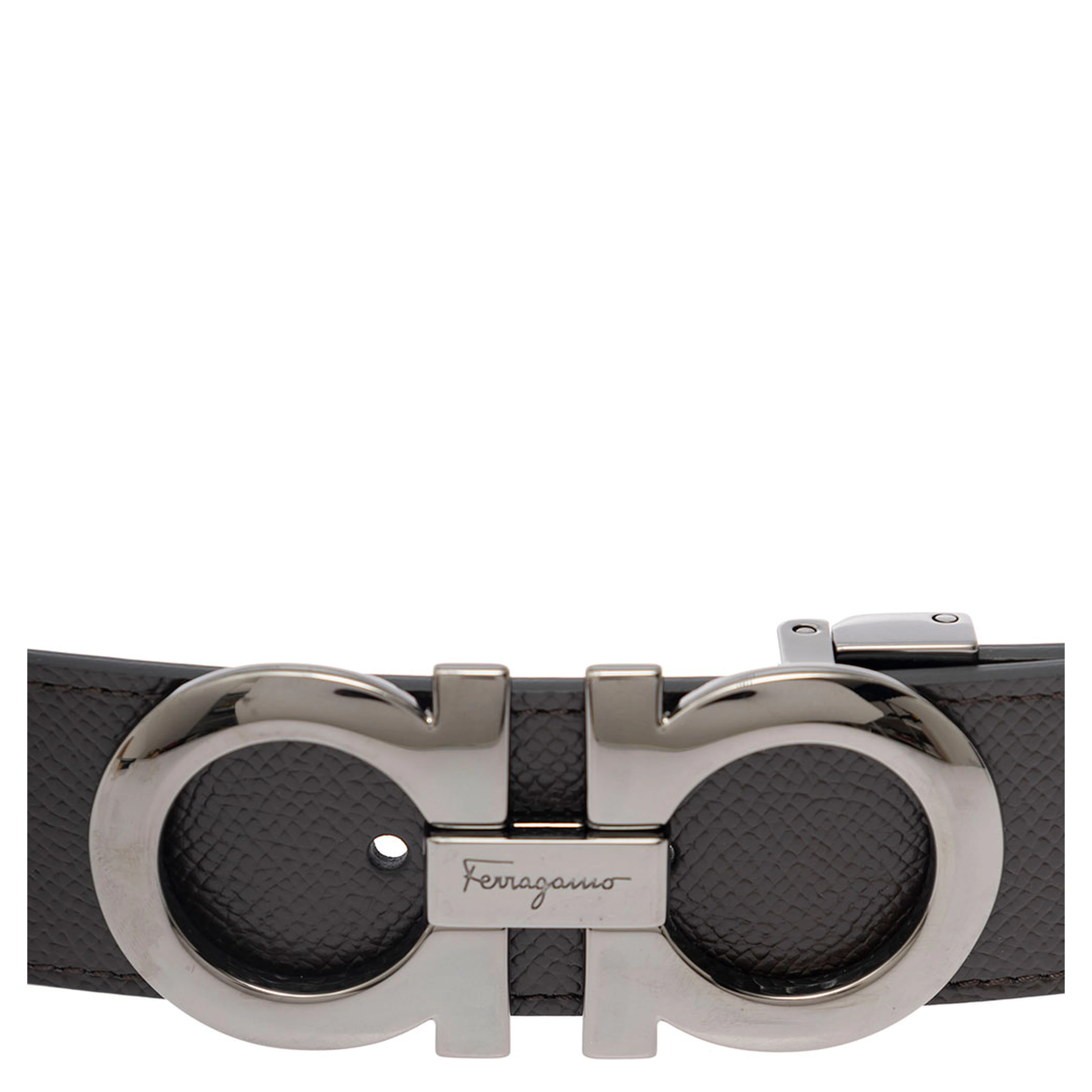 Reversible belt with Gancini buckle in Brown Leather for Men