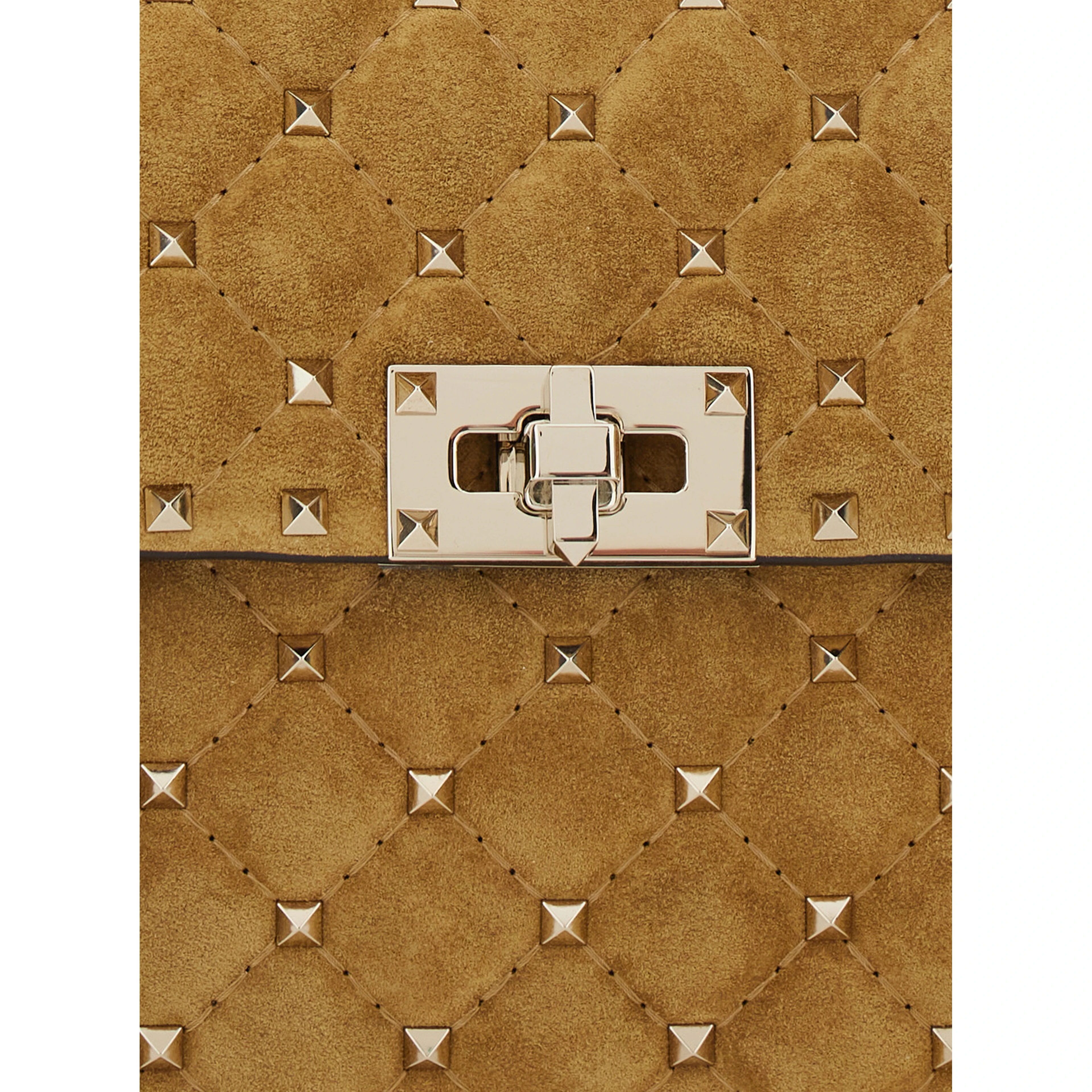 Beige Crossbody bag with Chain Strap and All-Over Rockstud Decoration in Suede for Women