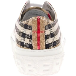 Sneakers with Iconic Vintage Check Motif in Beige Cotton for Women