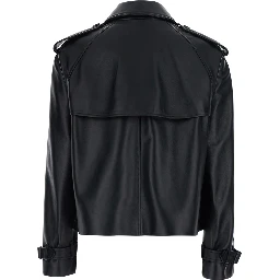 MAYFAIR Black Jacket with wide collar and cropped design in Leather for Women