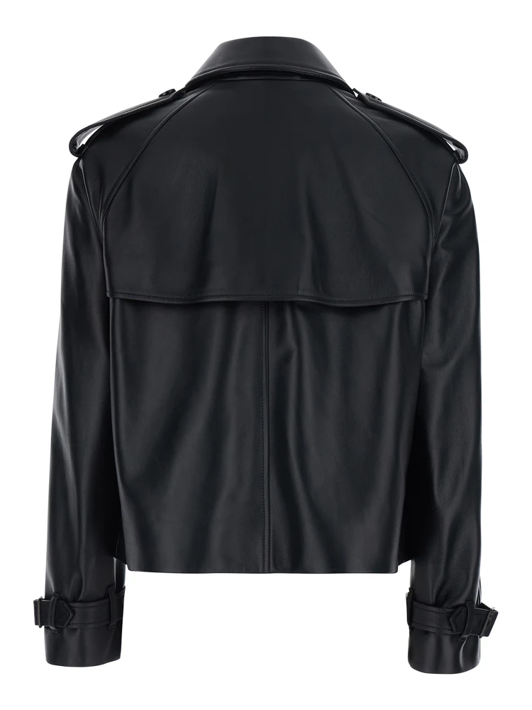 MAYFAIR Black Jacket with wide collar and cropped design in Leather for Women alternative