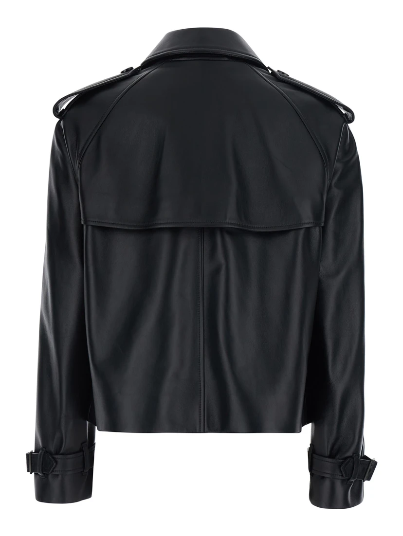MAYFAIR Black Jacket with wide collar and cropped design in Leather for Women
