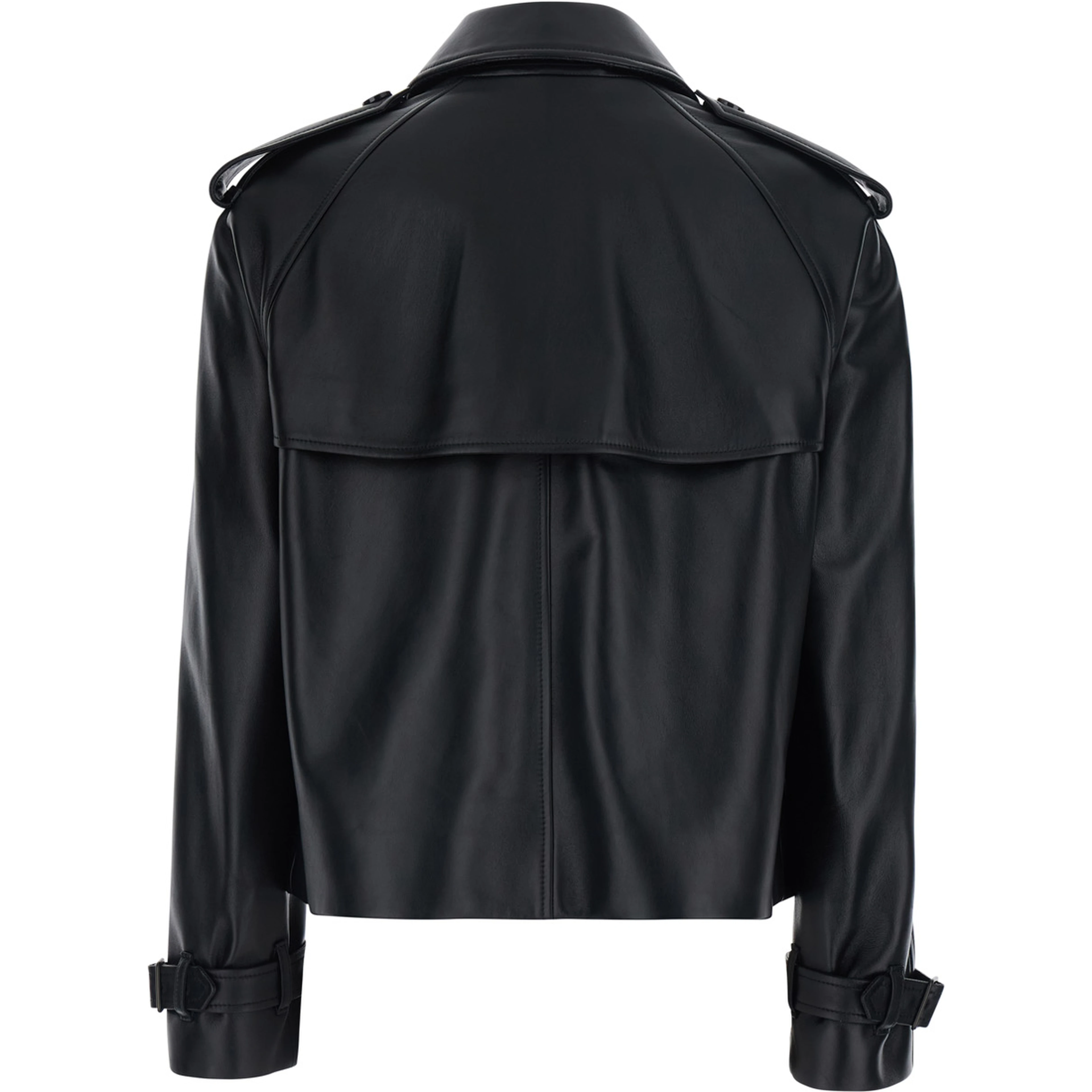 MAYFAIR Black Jacket with wide collar and cropped design in Leather for Women