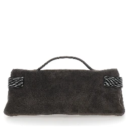 Essence Brown Clutch with Side Details in Suede for Women