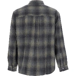 OMBRE FLANNEL ONE POCKET CHECKERED SHIRT V.2 with collar and long sleeves in cotton and wool gray for men