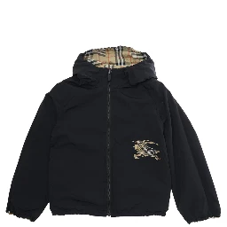 Jacket Reece Reversible with Fixed Hood and Check All-Over in Tech Fabric Beige Boy