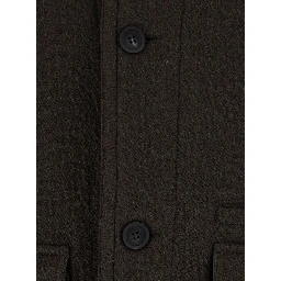TRIMMING LEATHER PATCHWORK COAT with collar, long sleeves and central closure, in wool and nylon, brown, unisex