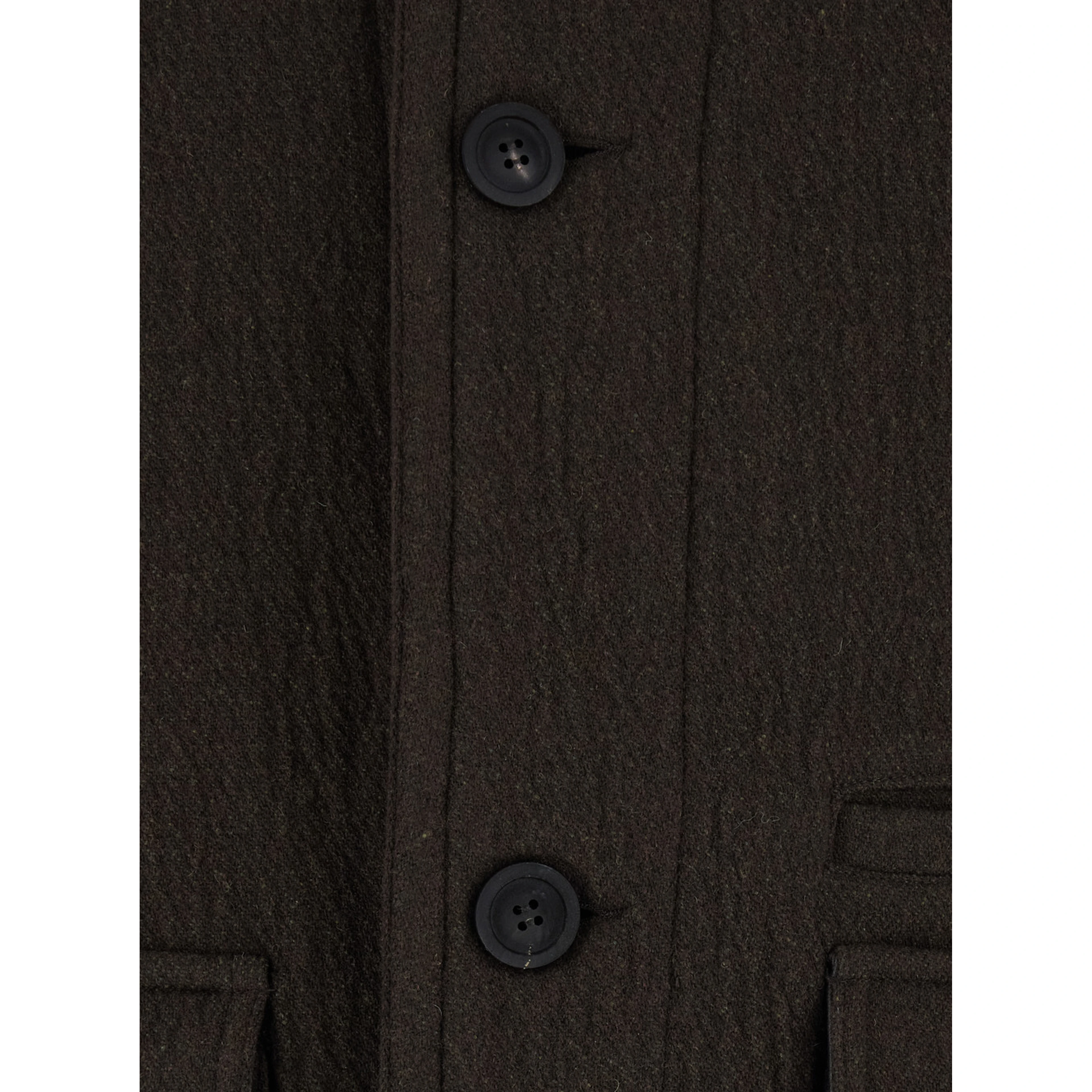 TRIMMING LEATHER PATCHWORK COAT with collar, long sleeves and central closure, in wool and nylon, brown, unisex