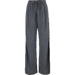 Gray Pants with elastic drawstring waist and Monil detail on the side in cotton blend for women