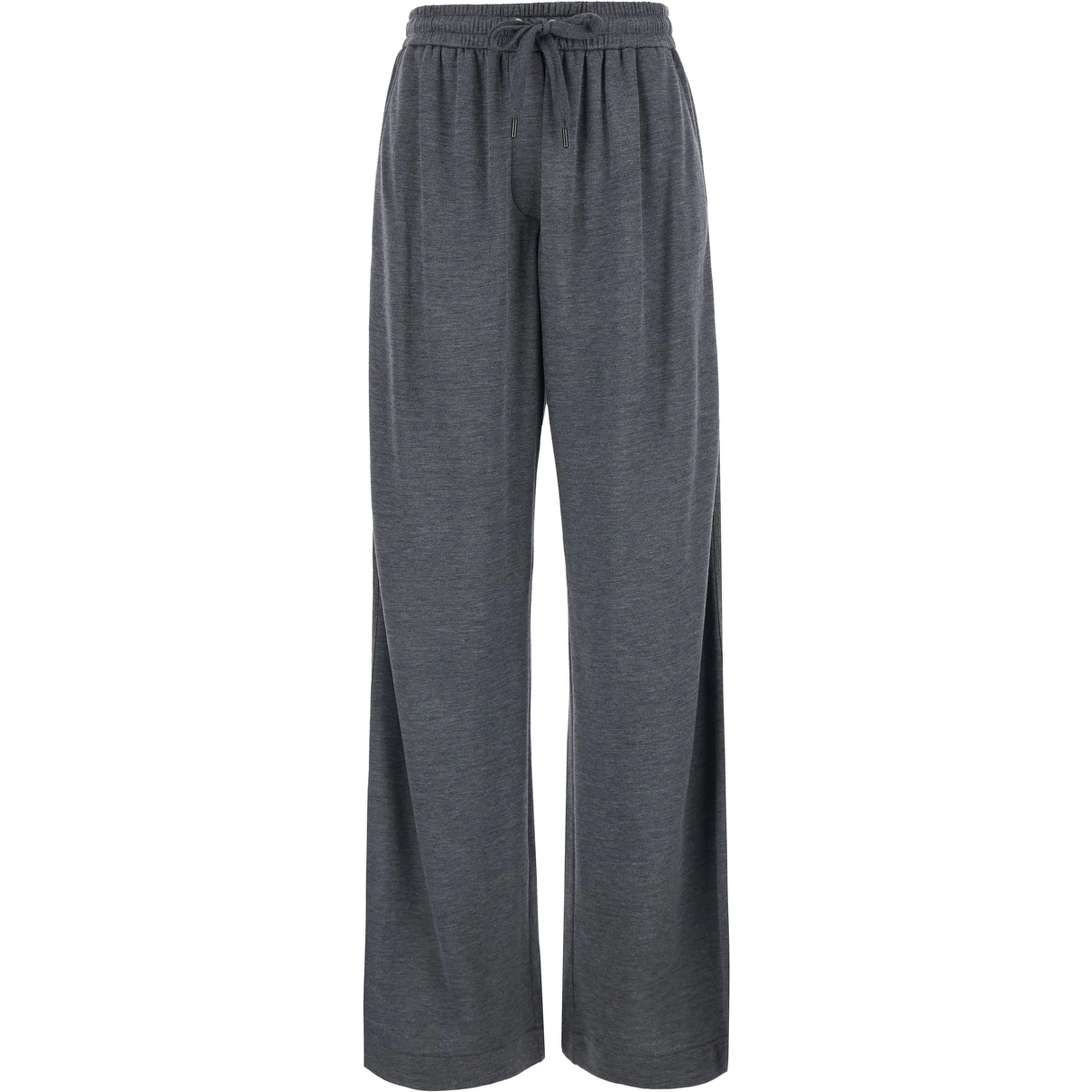 Gray Pants with elastic drawstring waist and Monil detail on the side in cotton blend for women
