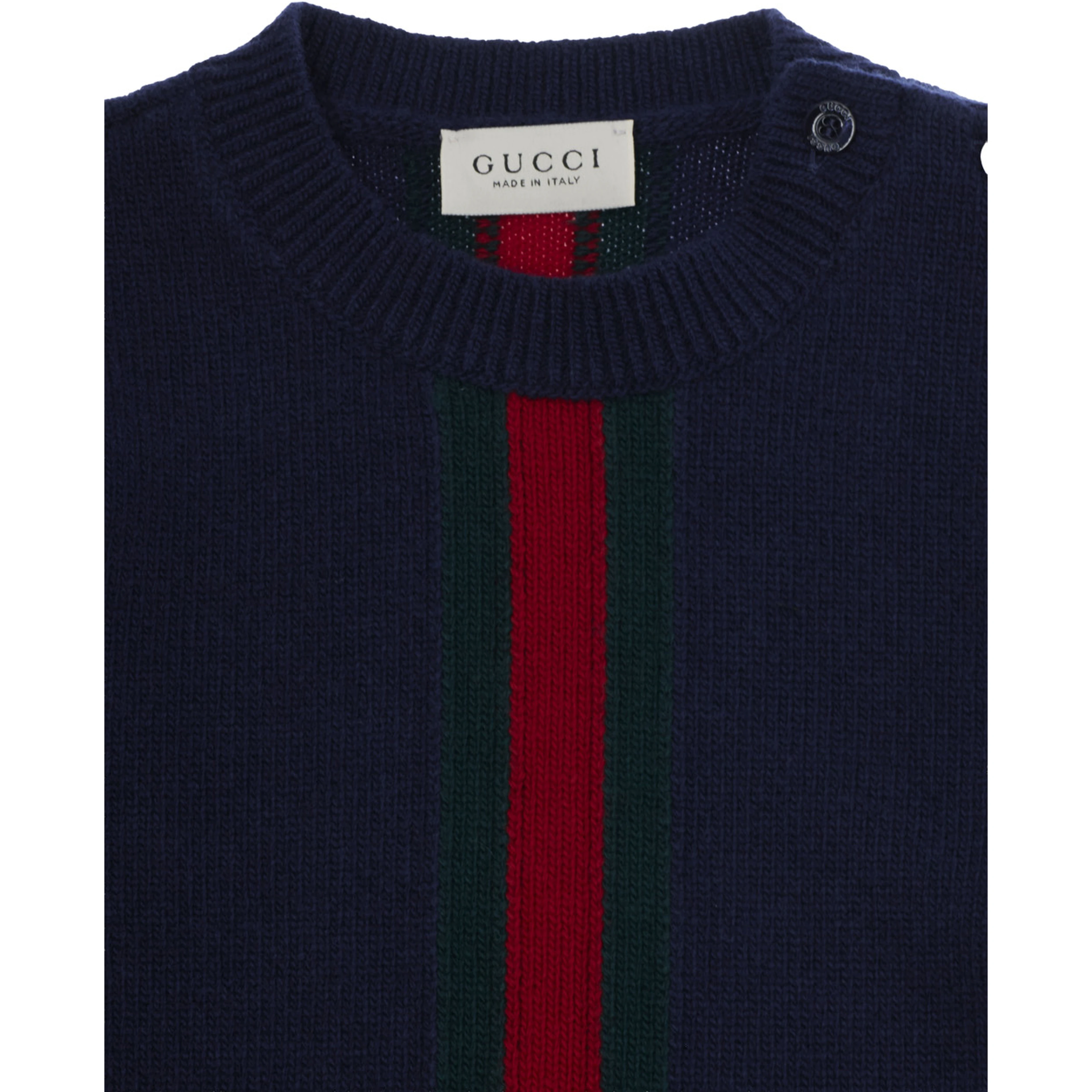 Blue dress with Web Stripe on the front in wool for girl