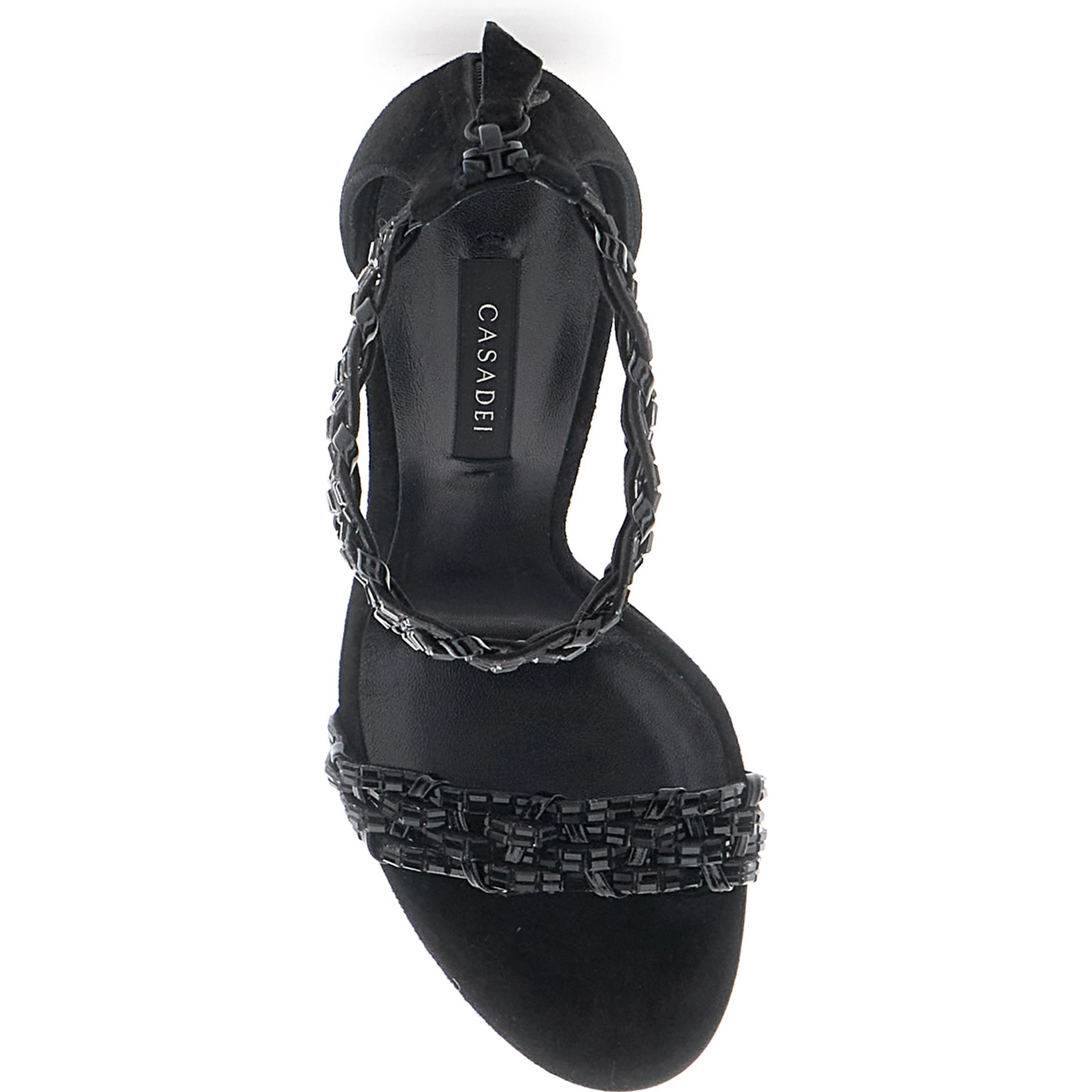 Black Heeled Sandals with Beaded details in Suede for Women