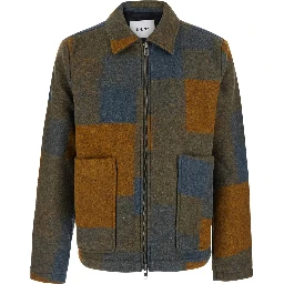 Multicolor Jacket with classic collar and patchwork motif in tech fabric for men