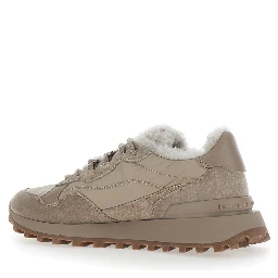 brown Sneakers with fur lining and logo on the back in leather for women