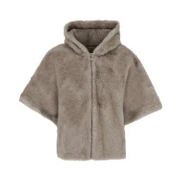 grey zip-up coat with hood in faux fur Women