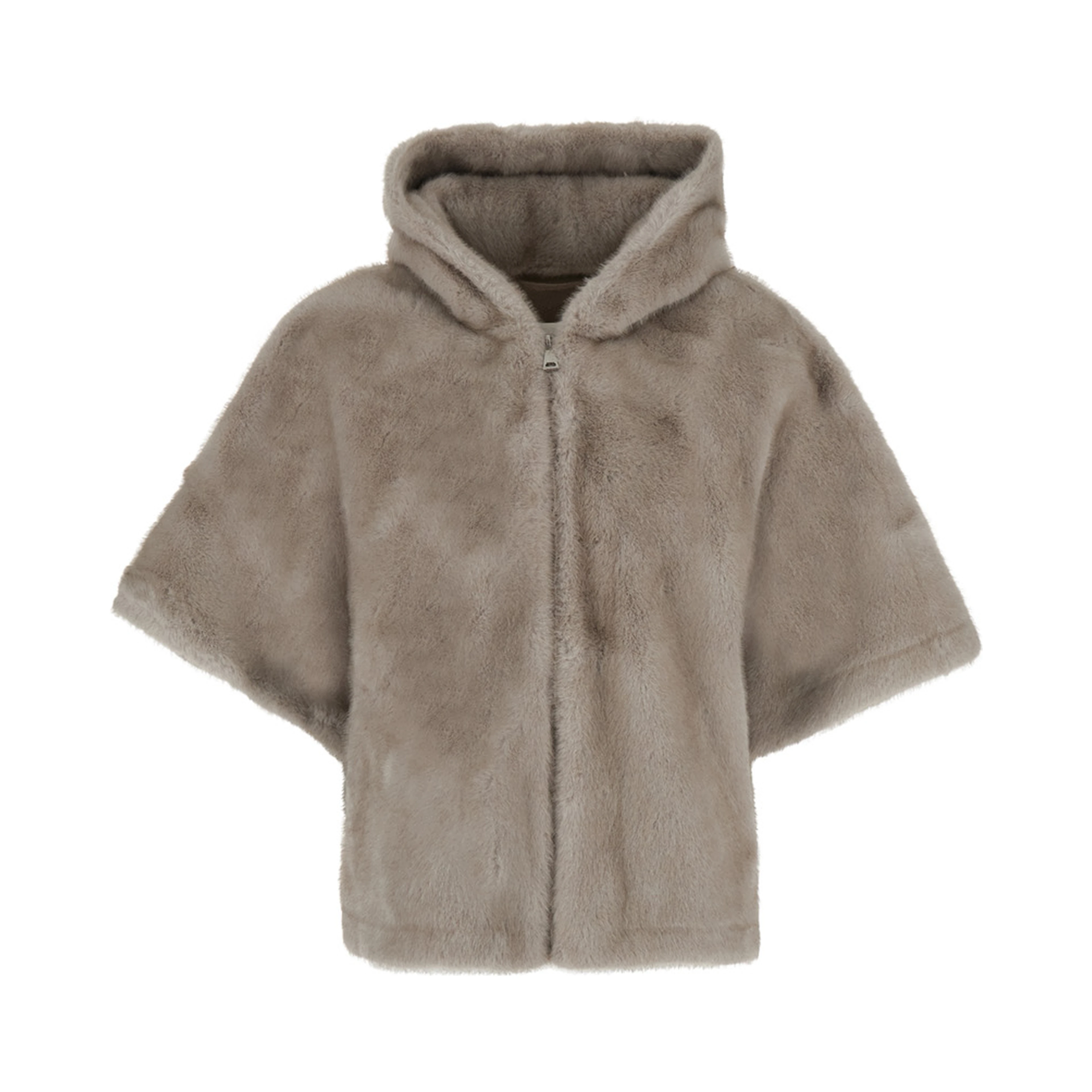 grey zip-up coat with hood in faux fur Women