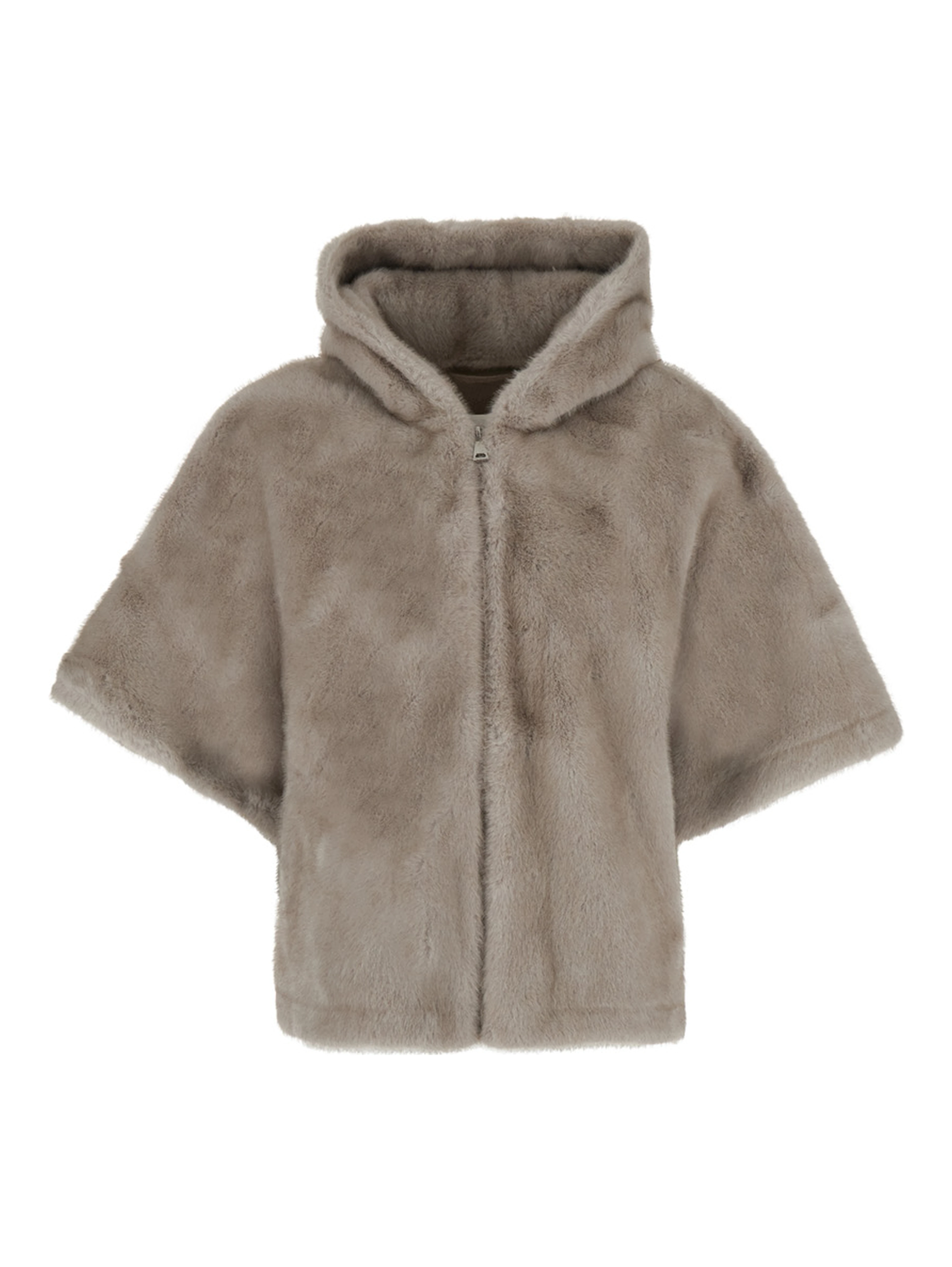 grey zip-up coat with hood in faux fur Women