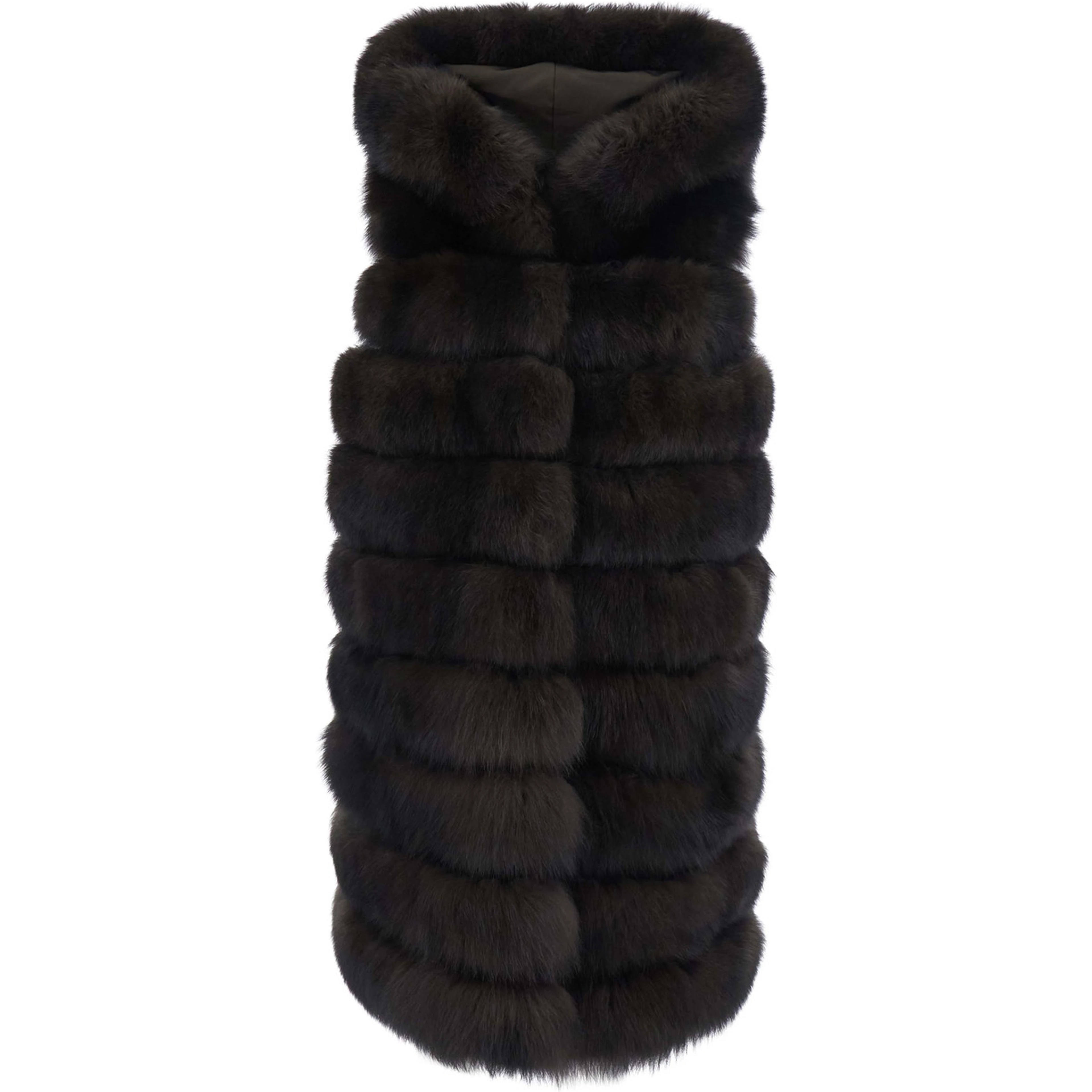 brown fur with high collar and sleeveless design in fur for women