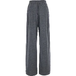 Gray Pants with elastic drawstring waist and Monil detail on the side in cotton blend for women
