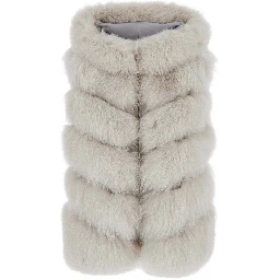 white fur with raised collar and front zip closure in fur for women
