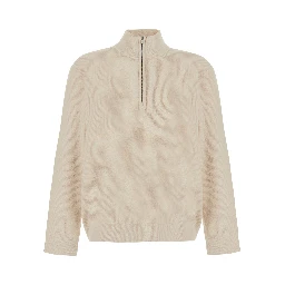 White Sweater with Turtleneck and Half Zip Closure on the Front in Wool Blend for Men