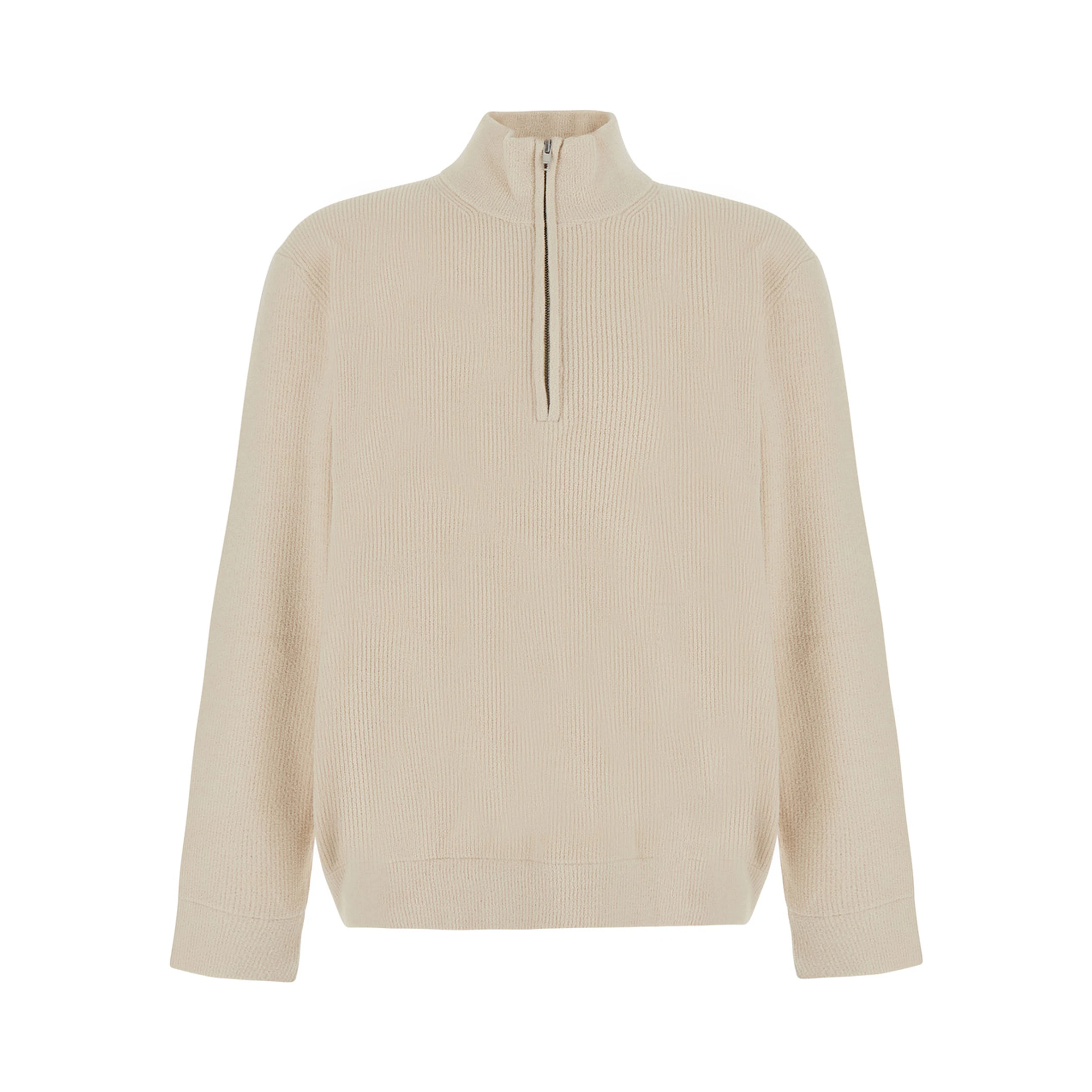 White Sweater with Turtleneck and Half Zip Closure on the Front in Wool Blend for Men