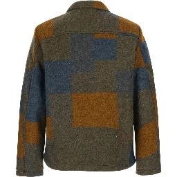 Multicolor Jacket with classic collar and patchwork motif in tech fabric for men