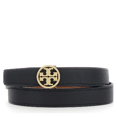 Miller Black Reversible Belt with logo plaque on the front in leather for women