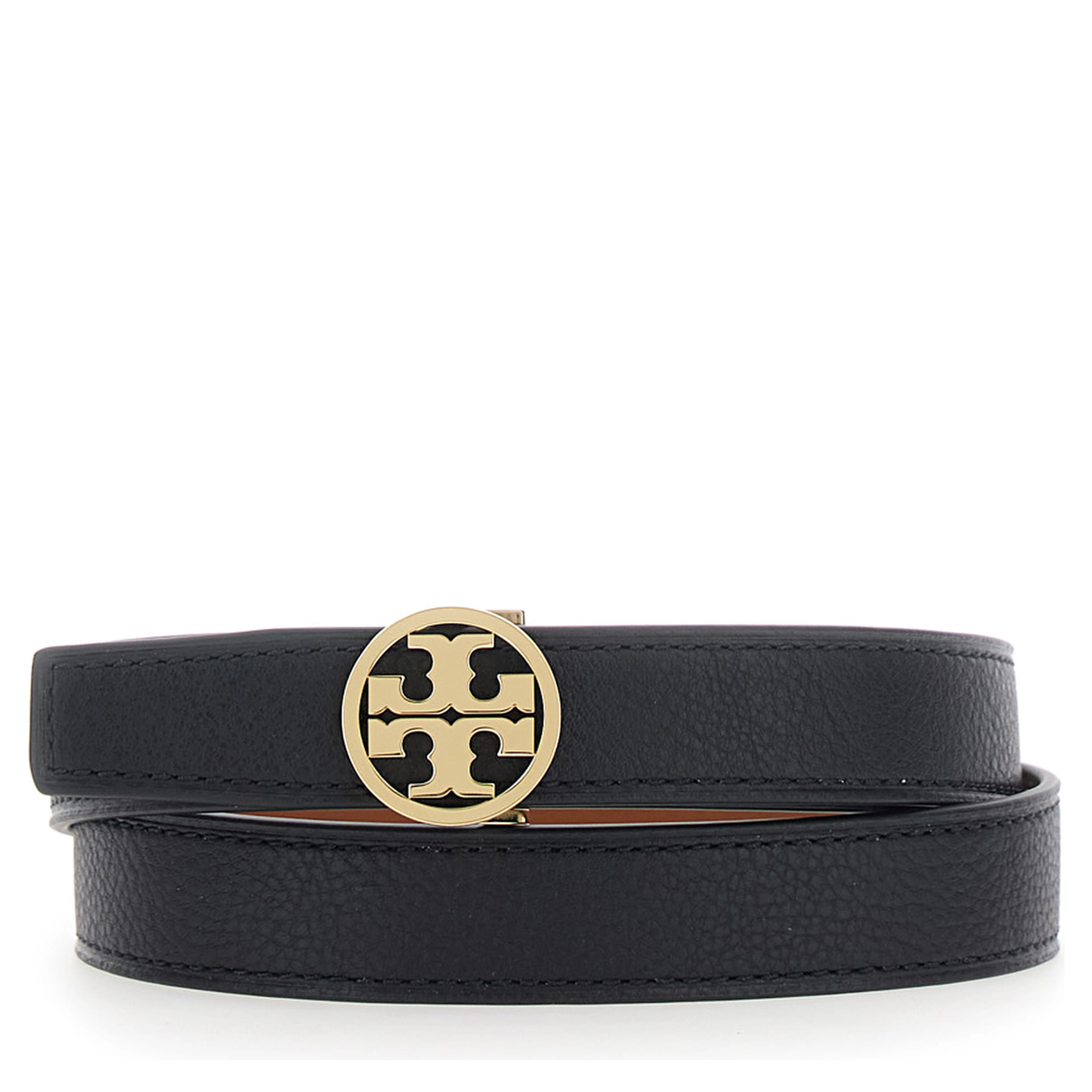 Miller Black Reversible Belt with logo plaque on the front in leather for women