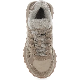 brown Sneakers with fur lining and logo on the back in leather for women
