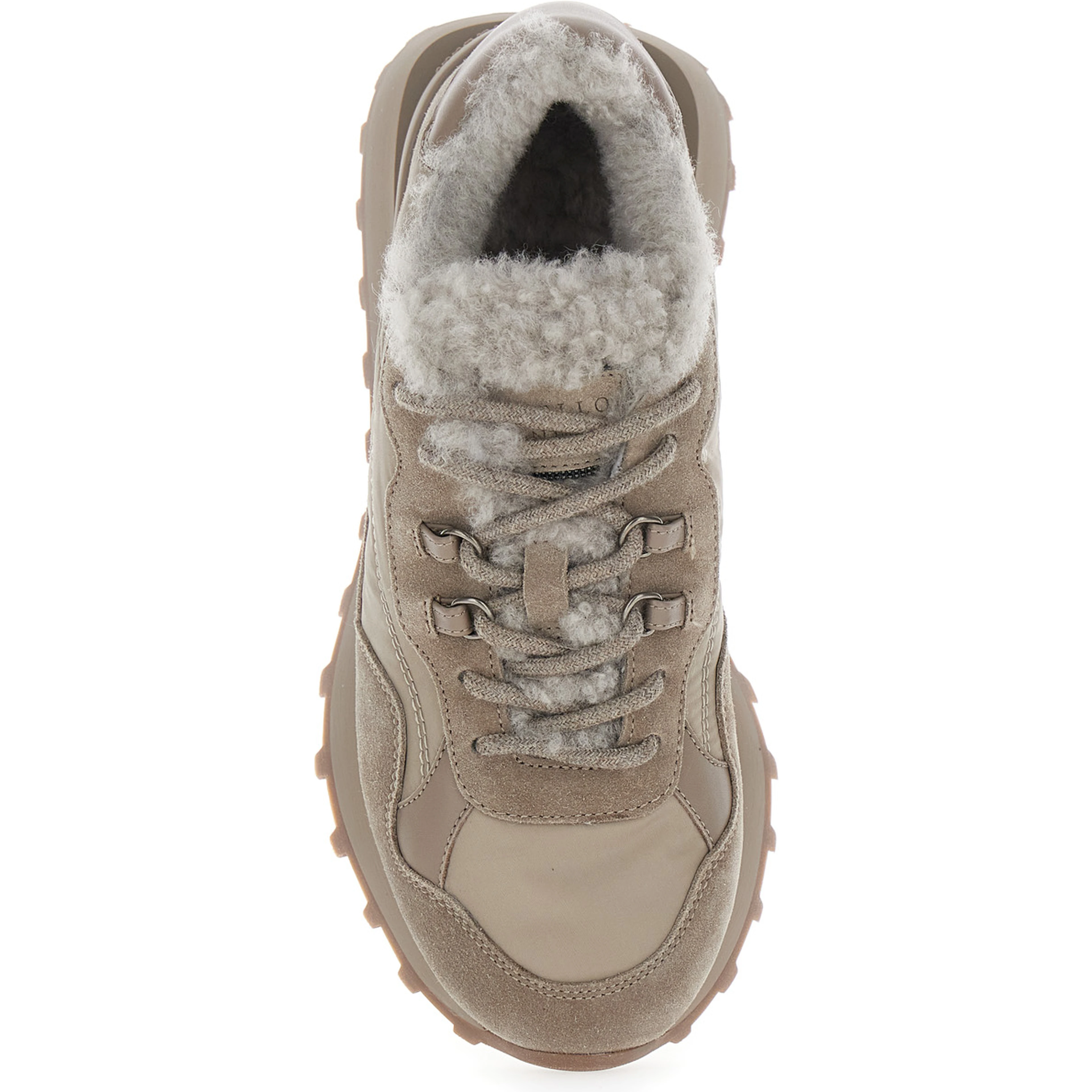 brown Sneakers with fur lining and logo on the back in leather for women