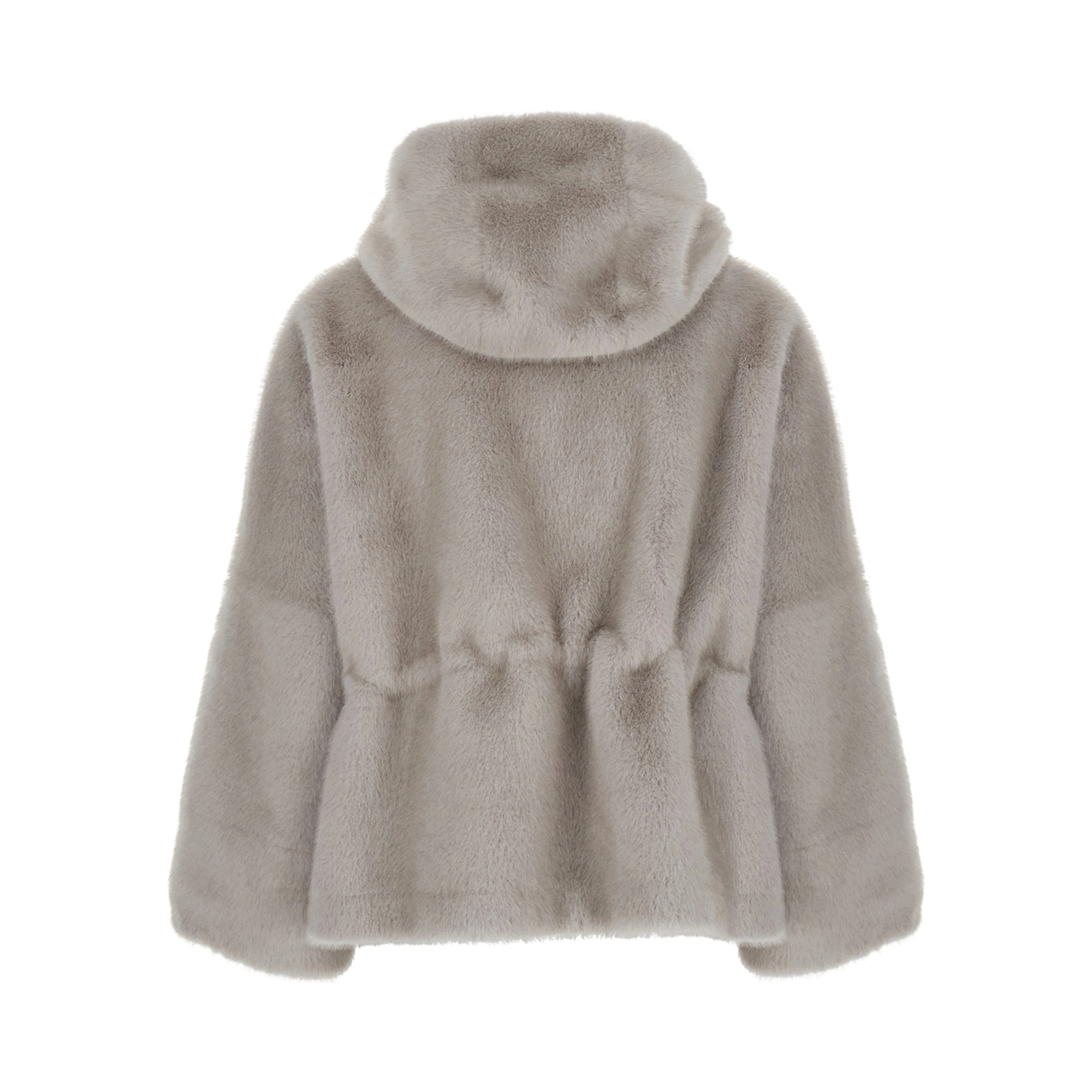 Gray Short Shearling Jacket with fixed hood in ecofur for women