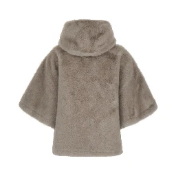 grey zip-up coat with hood in faux fur Women