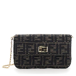 Brown Crossbody bag with chain strap and FF plate on the front in FF canvas for women