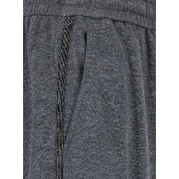 Gray Pants with elastic drawstring waist and Monil detail on the side in cotton blend for women
