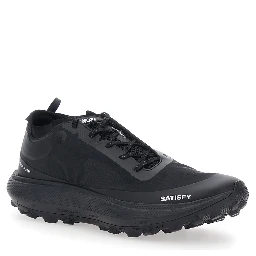 Black Sneakers with Leather Upper and Rubber Sole