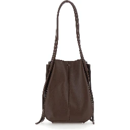 Nala Brown tote bag with two top handles and logo lettering on the front in Ecoleather for women