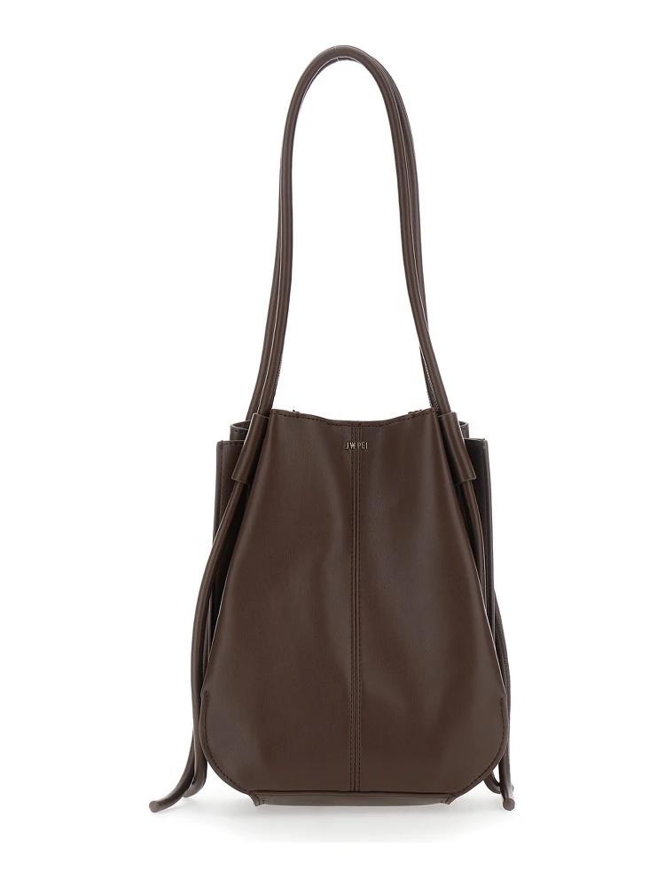Nala Brown tote bag with two top handles and logo lettering on the front in Ecoleather for women