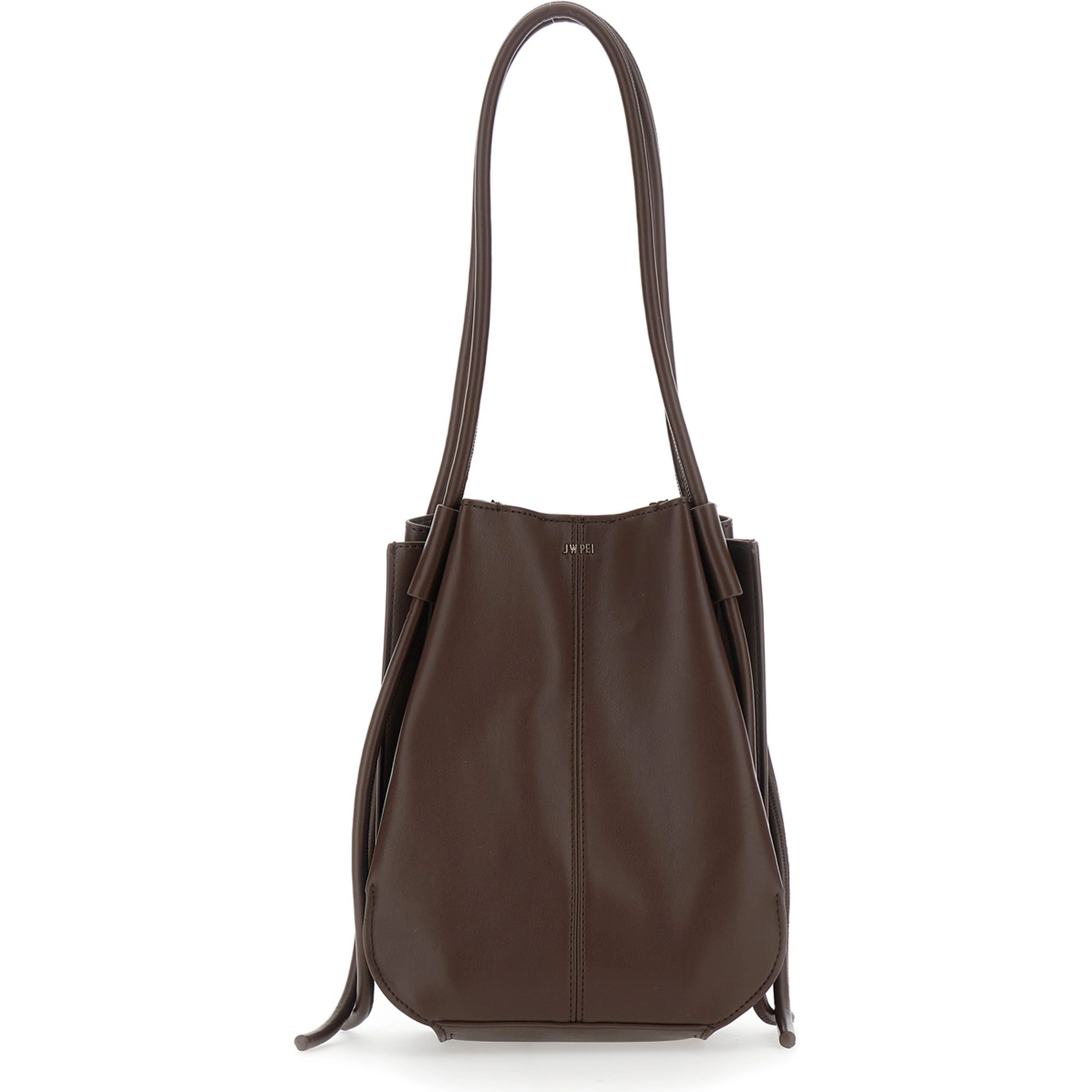 Nala Brown tote bag with two top handles and logo lettering on the front in Ecoleather for women