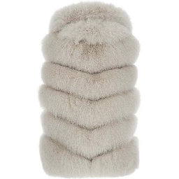 white fur with raised collar and front zip closure in fur for women