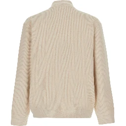 White Sweater with Turtleneck and Half Zip Closure on the Front in Wool Blend for Men