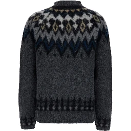 Gray Crewneck Sweater with Geometric Motif All-Over in Blend Wool for Women