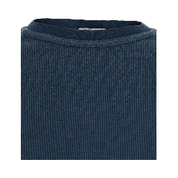Blue Crew Neck Long Sleeve T-Shirt in Cotton Blend for Men