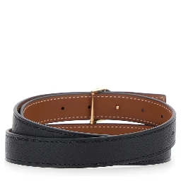 Miller Black Reversible Belt with logo plaque on the front in leather for women