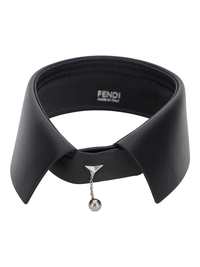 Black Collar with sphere pendant in leather for women