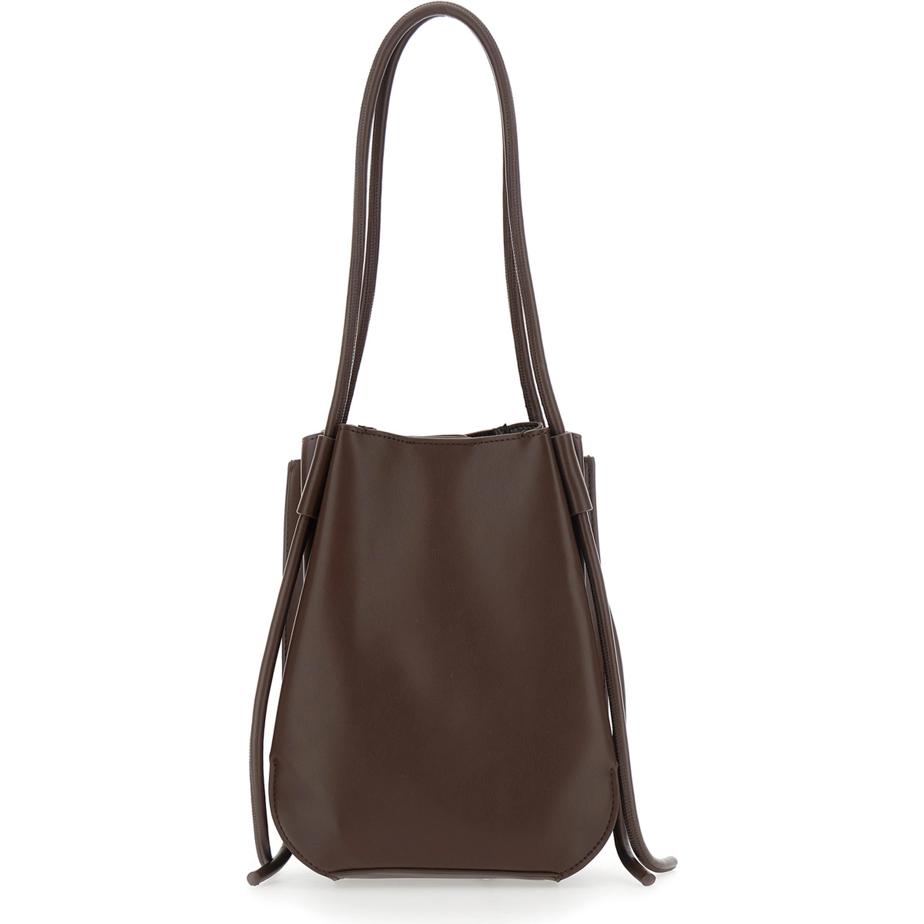 Nala Brown tote bag with two top handles and logo lettering on the front in Ecoleather for women