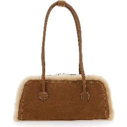 Shoulder Bag Beige with Shearling and Nubuck Details