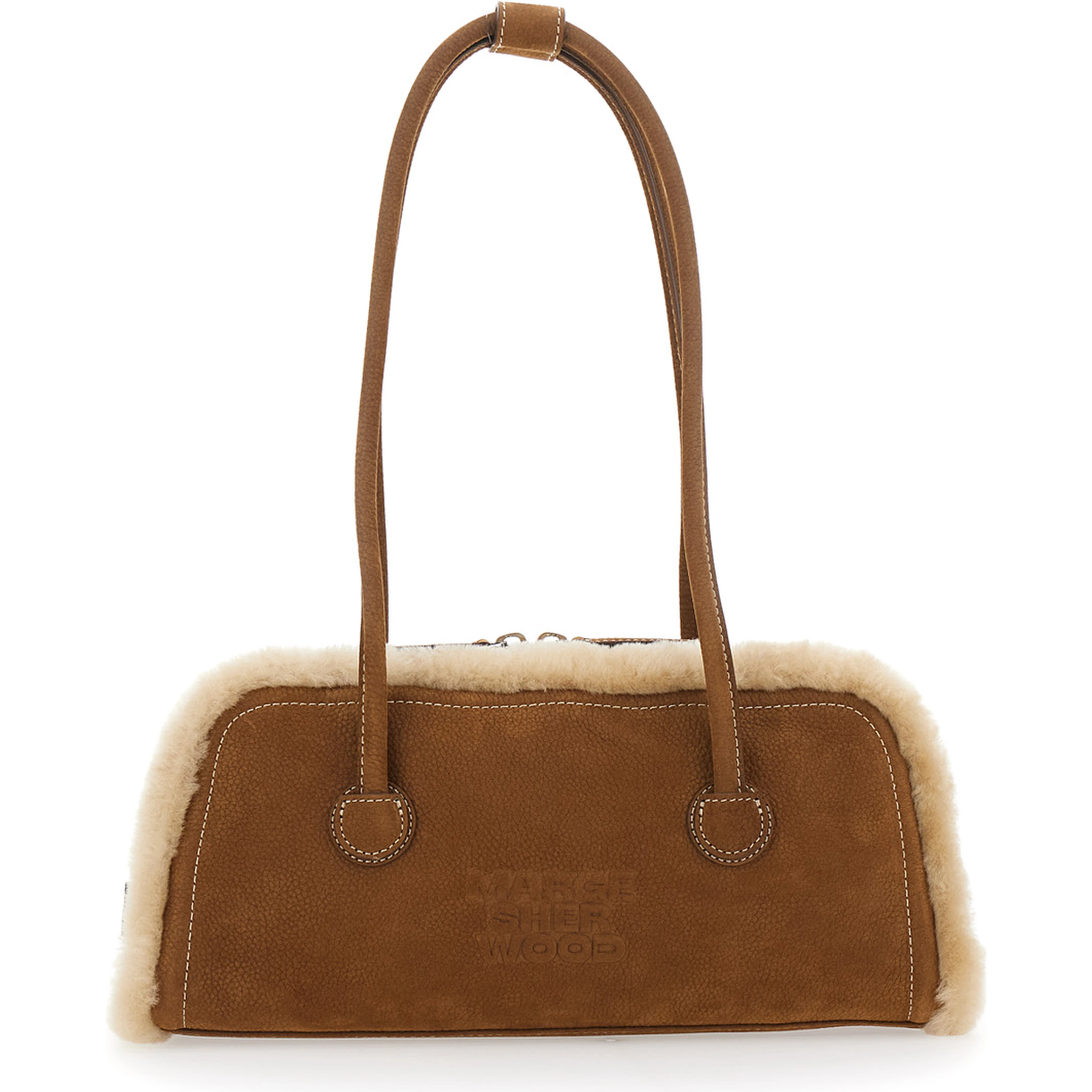 Shoulder Bag Beige with Shearling and Nubuck Details
