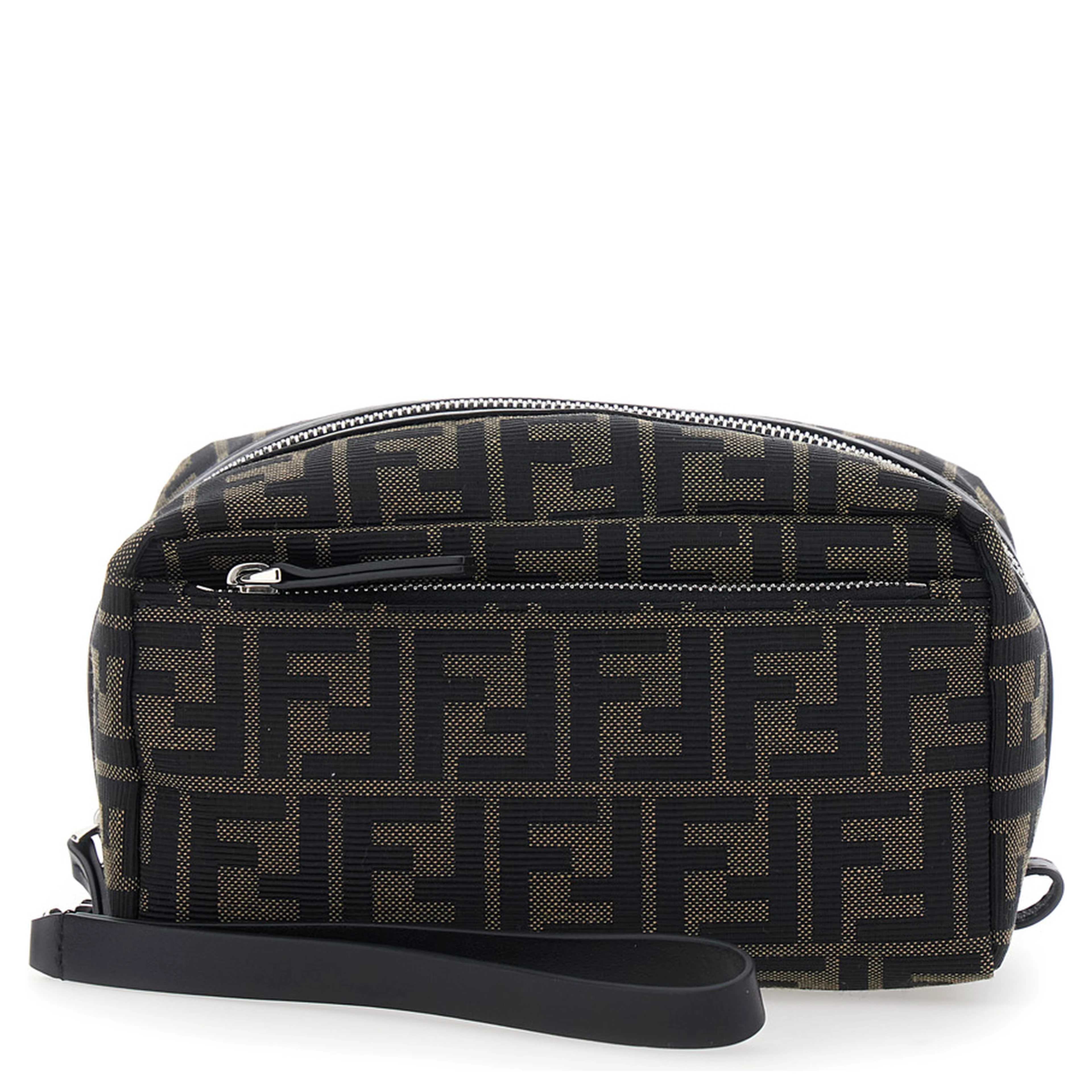 Brown Pouch with Wrist Strap in FF Canvas for Men